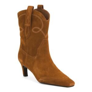 Black Suede Studio Suede Western Booties Women's US 8 Cela Snip Toe Brown NEW